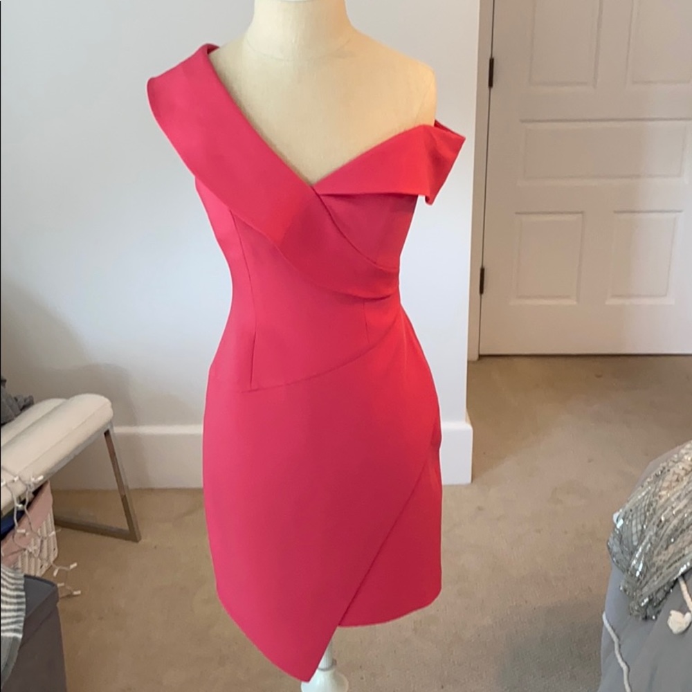 Bcbg hot pink off the shoulder sleeveless dress